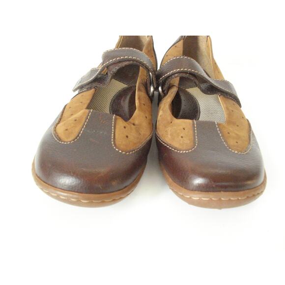 BORN DK BROWN SMOOTH & MEDIUM NUBUCK LEATHER MARY JANE FLAT SHOE US 6.5M EUR 37 - Picture 3 of 8